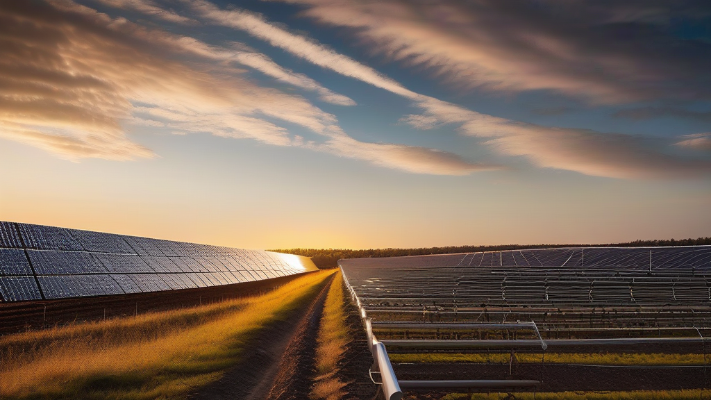 Solar panels at sunset